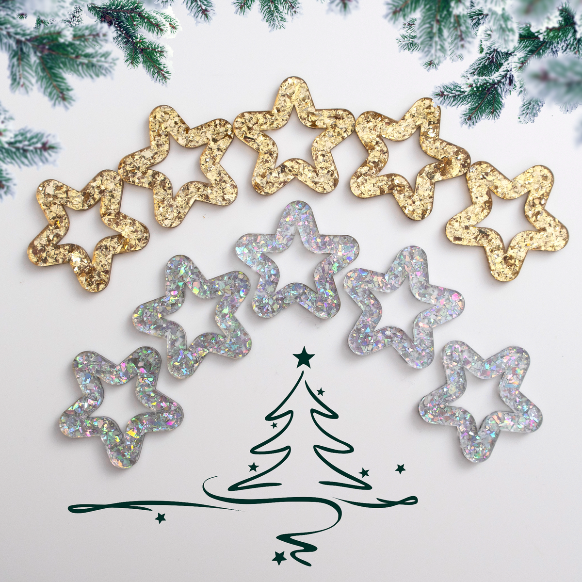Glitter Acrylic Stars 50x53mm (5)