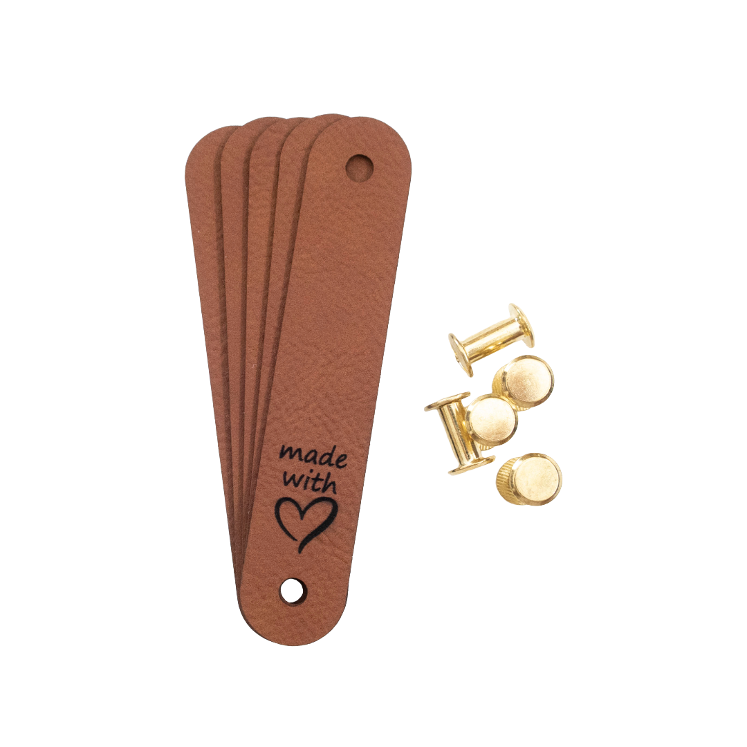 'Made with ♡' Faux Leather Tag + Screw (5)