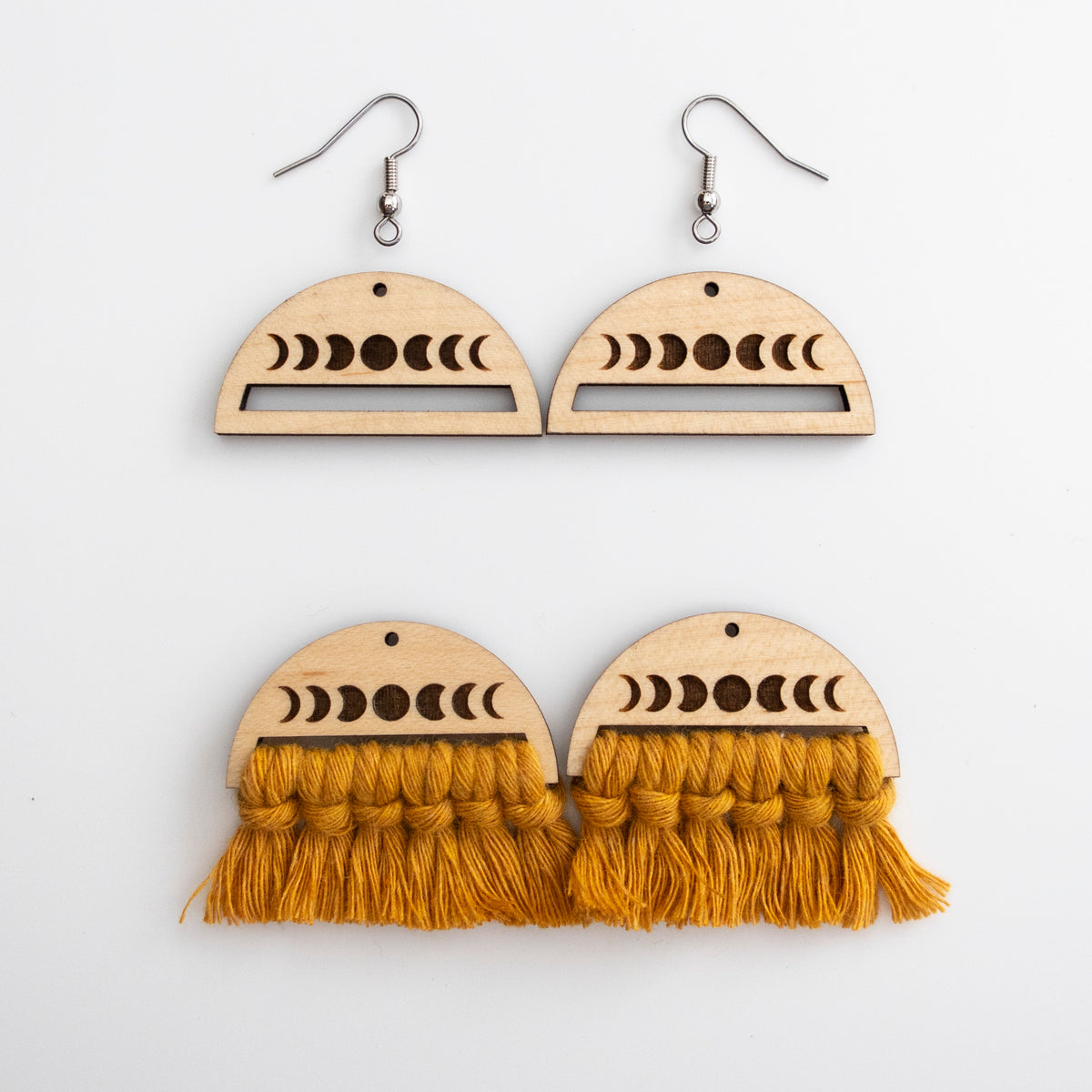 Macrame Earrings MOON PHASE Etched