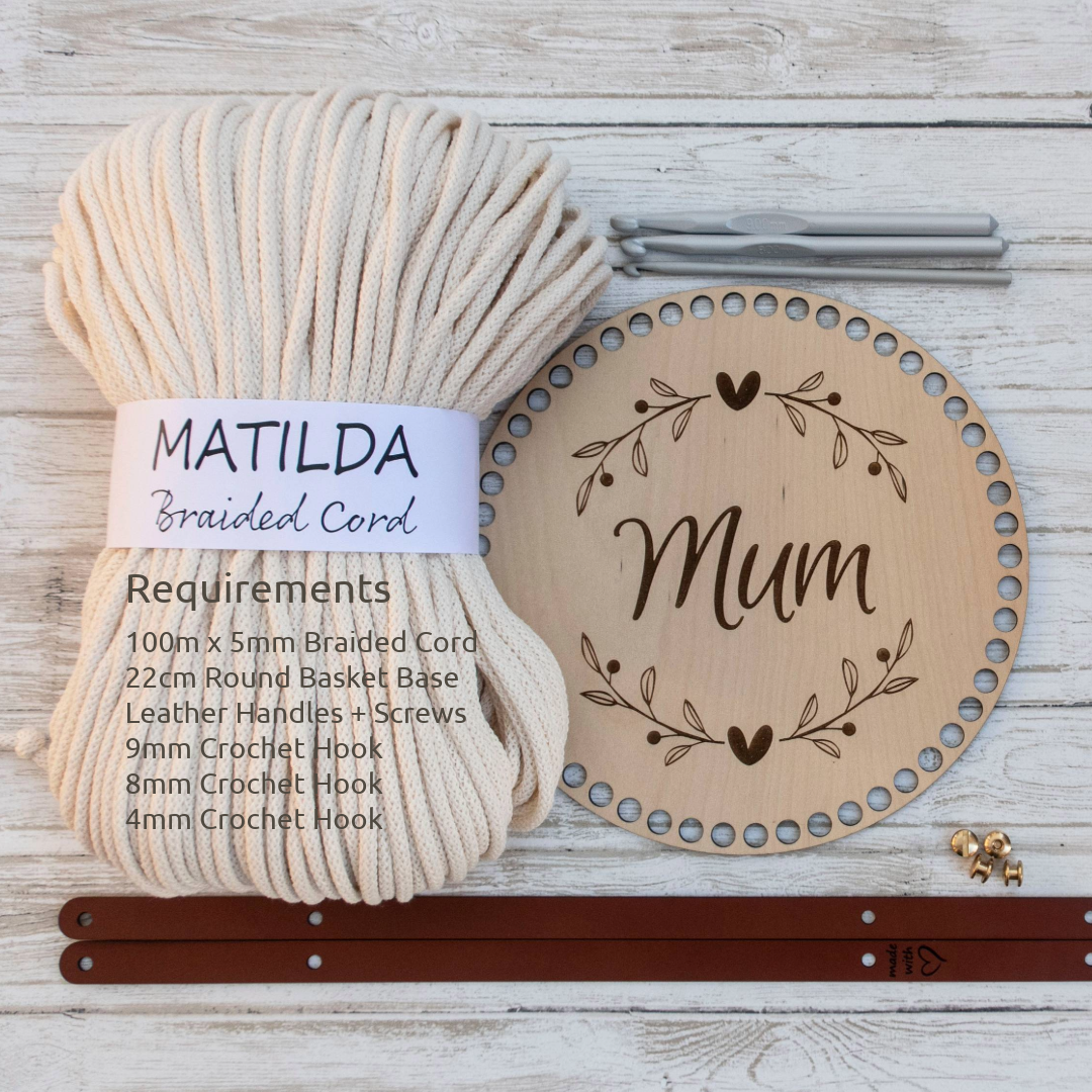 Crochet Basket Kit 22cm incl. Leather Handles