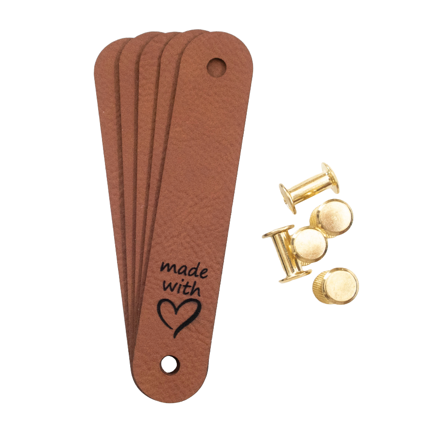 &#39;Made with ♡&#39; Faux Leather Tag + Screw (5)
