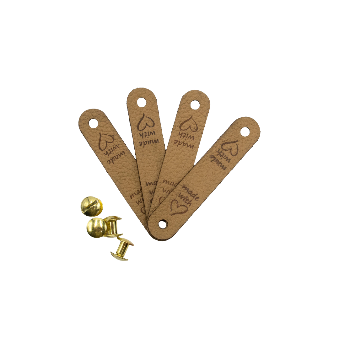 'Made with ♡' Genuine Leather Tags + Screws (4)
