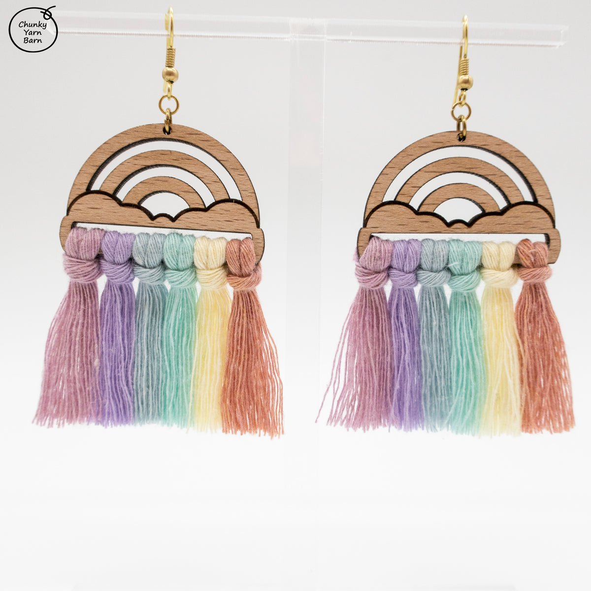 BAMBOO Earring Macrame Frames RAINBOW + CLOUDS Pair