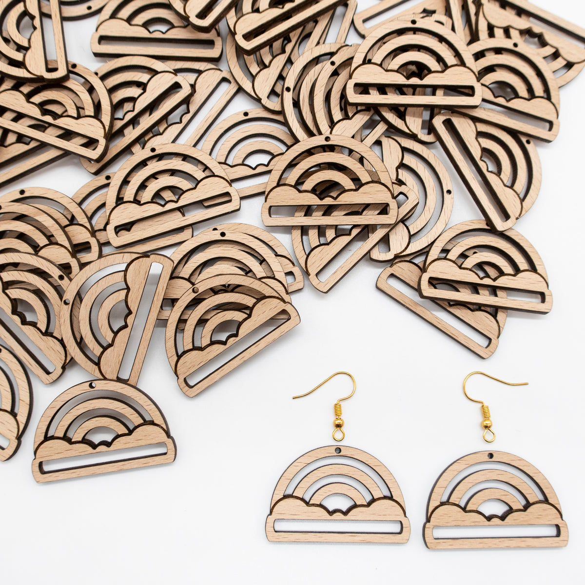 BAMBOO Earring Macrame Frames RAINBOW + CLOUDS Pair