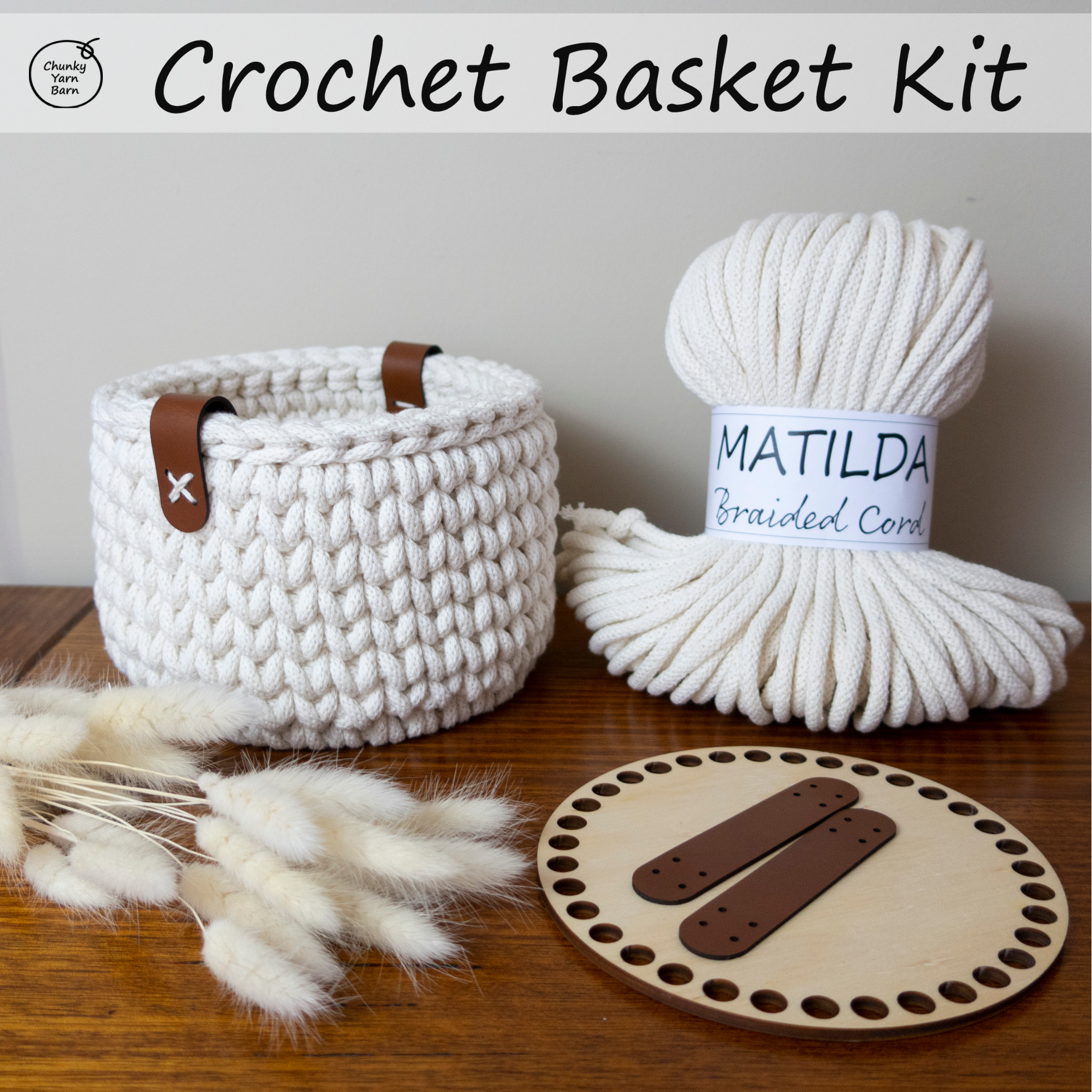 Crochet Basket Kit - Leather Handles - Chunky Yarn Barn